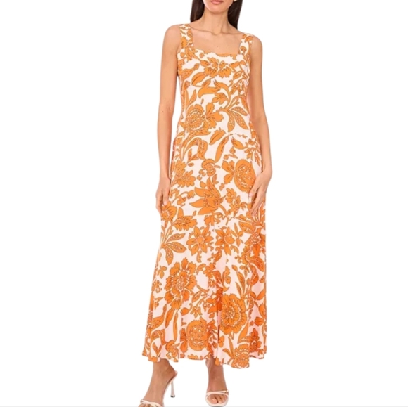 MSK Dresses & Skirts - MSK Vibrant  Floral Orange and White Dress, XL, NWT